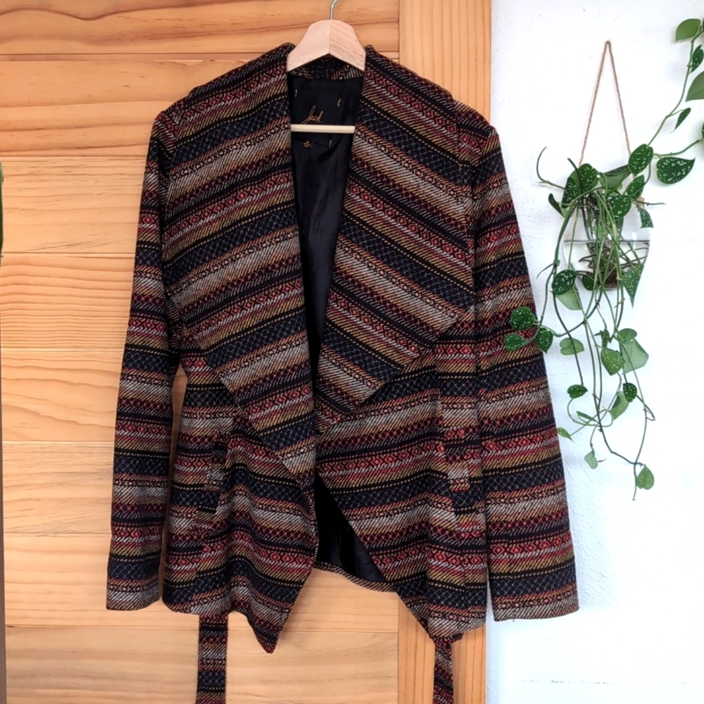 Jack by BB Dakota Multicolor Striped Open Blazer Jacket - Black, Brown, Red